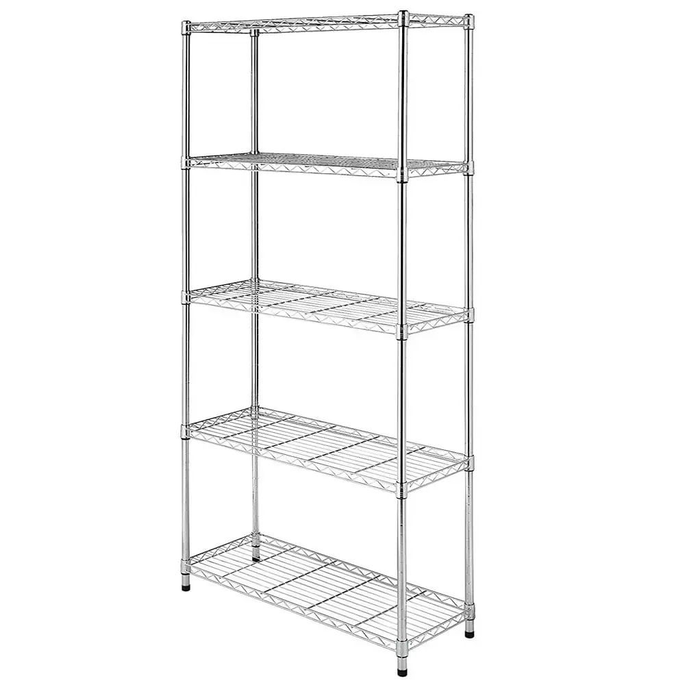 5-Tier Storage Rack. Storage Racks and Shelving. Adjustable 5-Shelf Shelving Storage Unit. Metal Organizer Wire Rack for Household. Restaurant. Silver