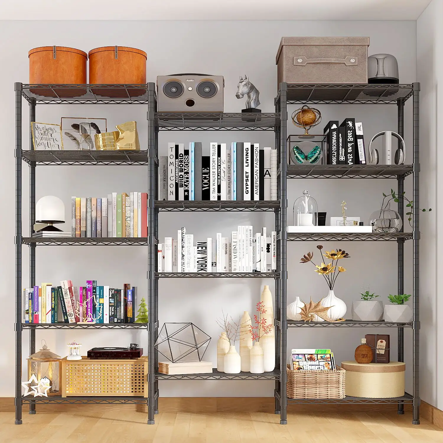 62.9''W Adjustable NSF Wire Shelving Unit with Multiple Rows - Heavy Duty Garage Shelf for Pantry and Kitchen Storage