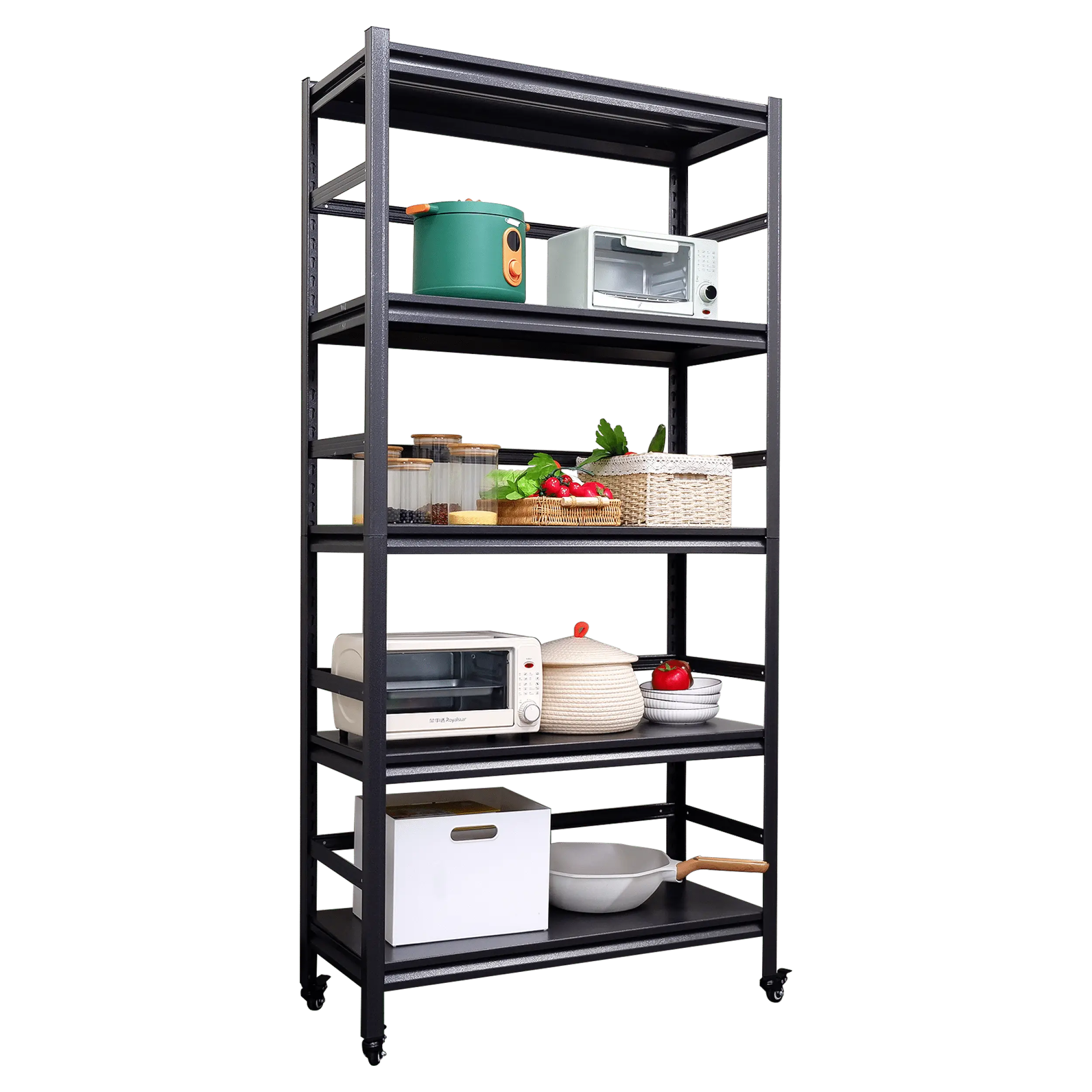 63H Storage Shelves - Heavy Duty Metal Shelving Unit Adjustable 5-Tier Pantry Shelves with Wheels Load 2000LBS Kitchen Shelf Garage Storage 21745