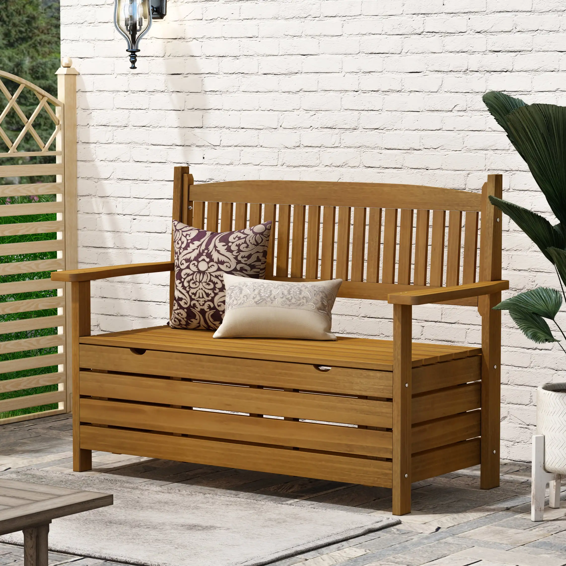 AIEGLE Garden Wooden Loveseat Bench with Storage for Patio Yard