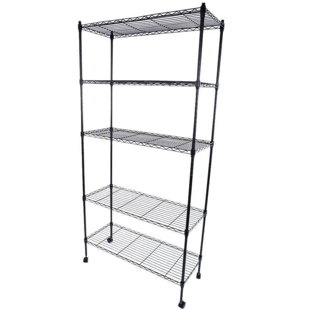 65 Metal Storage Shelves Adjustable Wire Shelving Rack with Wheels Black/Chrome