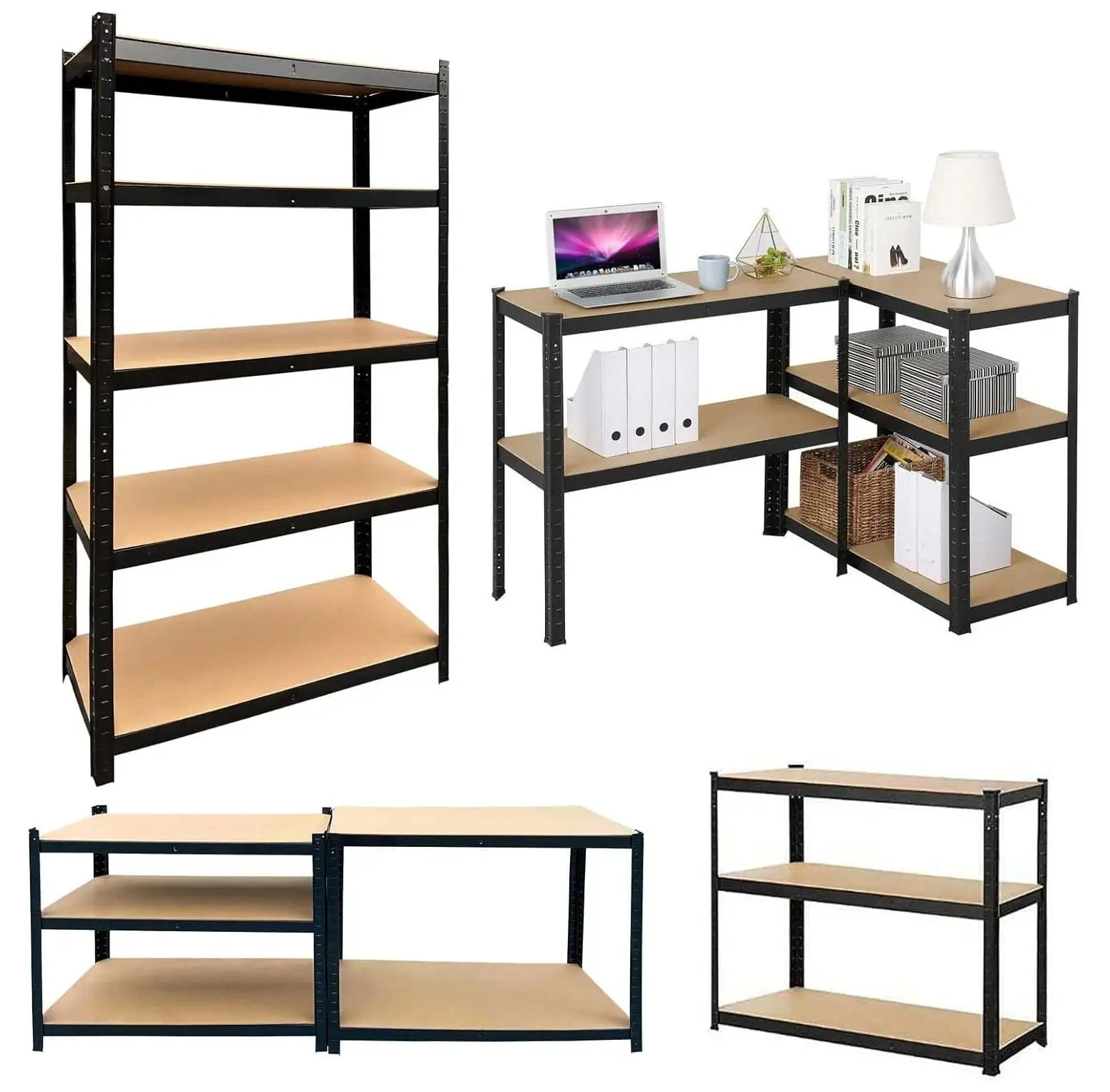 67 Heavy Duty Shelving Unit Metal Shelve. 5 Tier Multi-Use Steel Storage Rack. Bolt-free Assembly. Adjustable Garage Storage Utility Shelf with Durable MDF Boards for Home Office Kitchen. Black