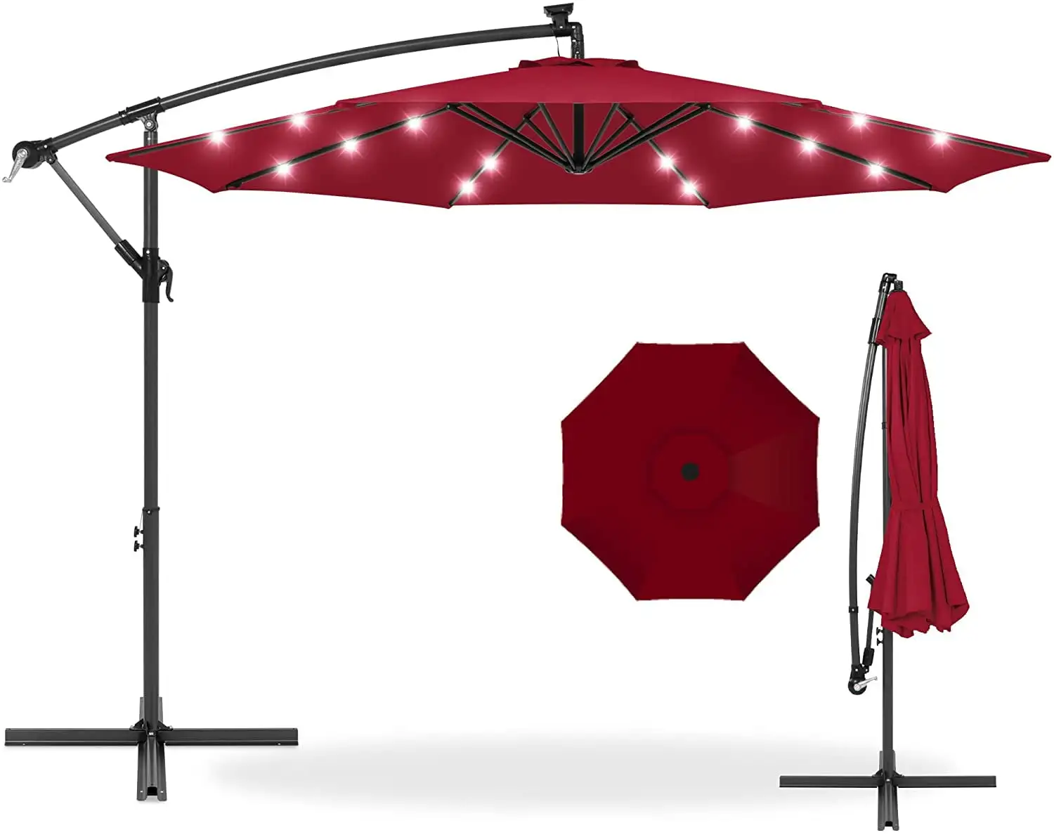 Qilliinn Patio Umbrella 10ft 32pcs Solar LED Lights Patio Outdoor Umbrella Adjustable with Steel Frame Base.