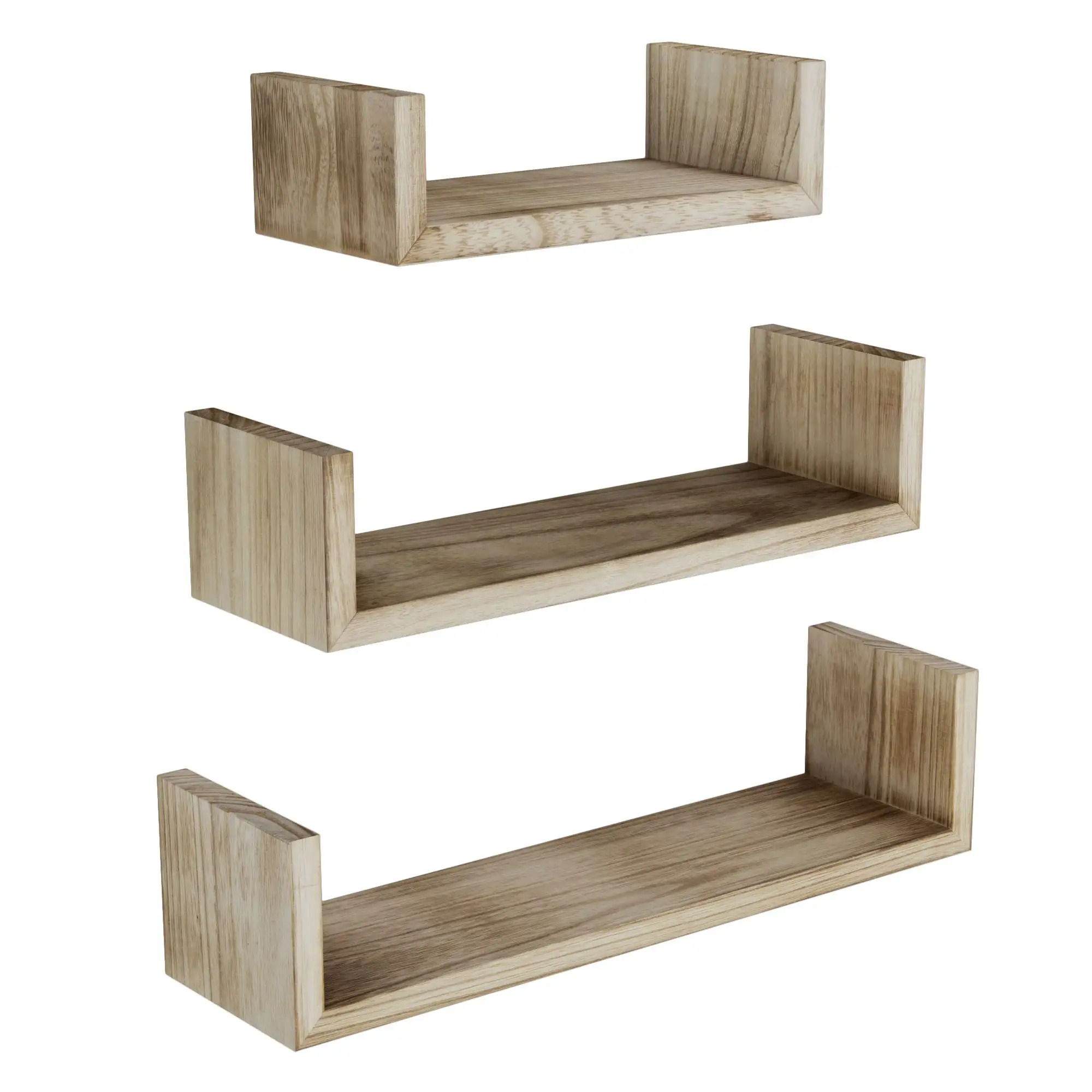 Wallniture Pisa Floating Shelves U Shape Wall Bookcase Multi-Size Plant Photos Funko Pop Display Shelf D??cor for Living Room Bathroom Kids Room. Burned Finish. Set of 3