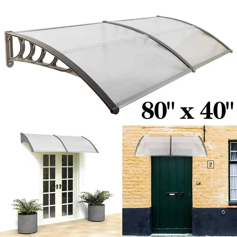 Window and Front Door Patio Cover and Outdoor Awning (40??80) Home Garden Yard Living Garden Structures Shade Awnings Canopies Window Awning Window Shade Outdoor Front Door Shelter Sun-Silver & Gray