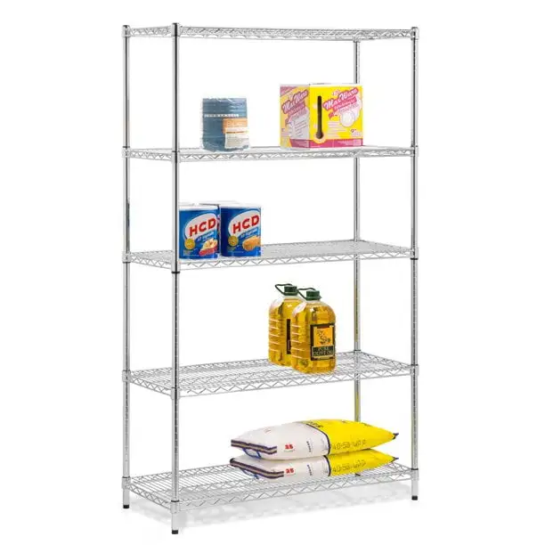 5-Shelf Storage Shelves Heavy Duty 5 Tiers Standing Shelving Units Adjustable Metal Organizer Wire Rack. Chrome