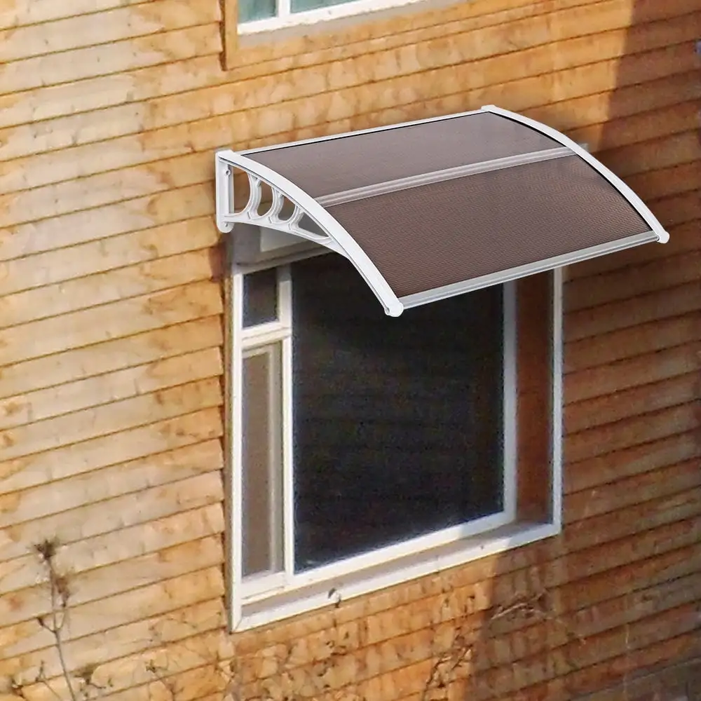 Front Door Awnings . 40L x 31W DFITO Window Awning. Modern Polycarbonate Canopy Awning. Rain Snow Sun Protection Awning For Doors/ Porches/ Terraces/ Windows. Brown Board & White Holder. GJ62