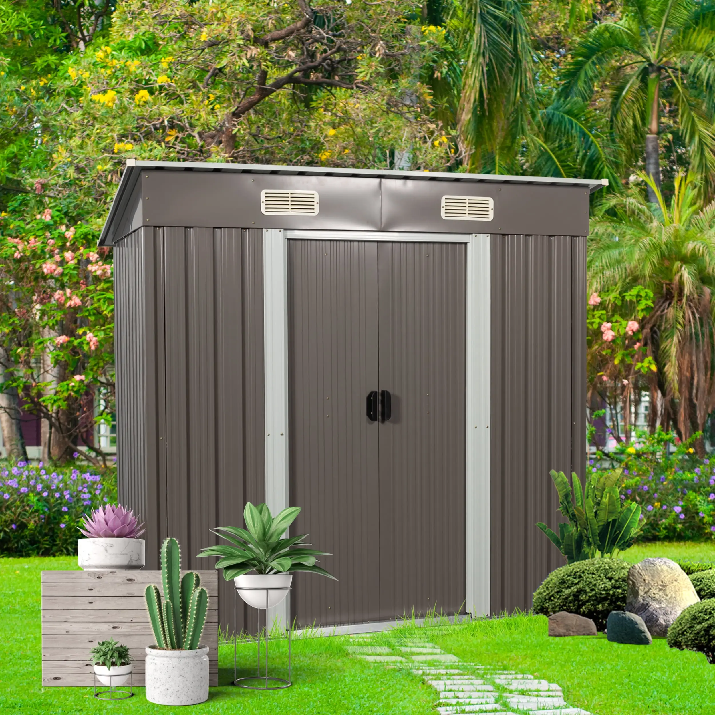 6ft x 4ft Outdoor Metal Storage Shed 57424