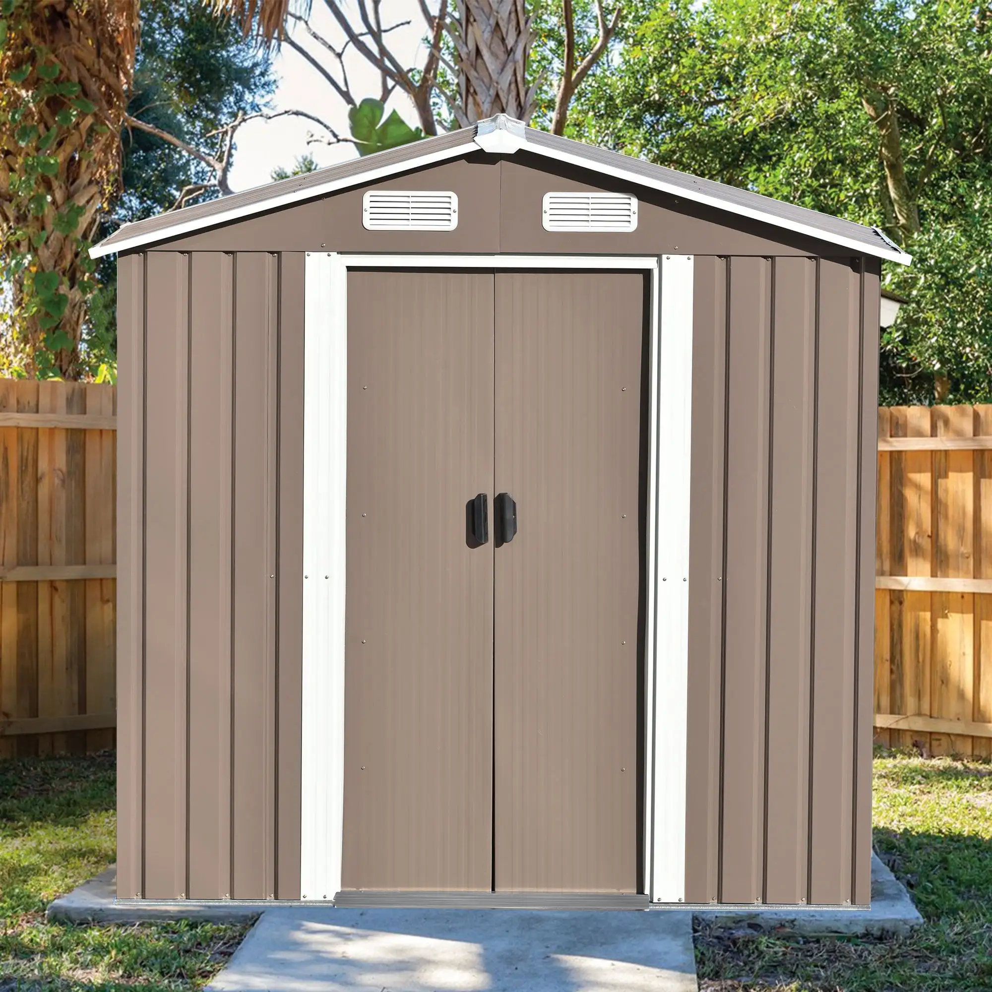 6ft x 4ft Outdoor Storage Shed. SESSLIFE Galvanized Metal Outdoor Garden Shed for Garden Backyard Patio Lawn. Coffee. TE2767