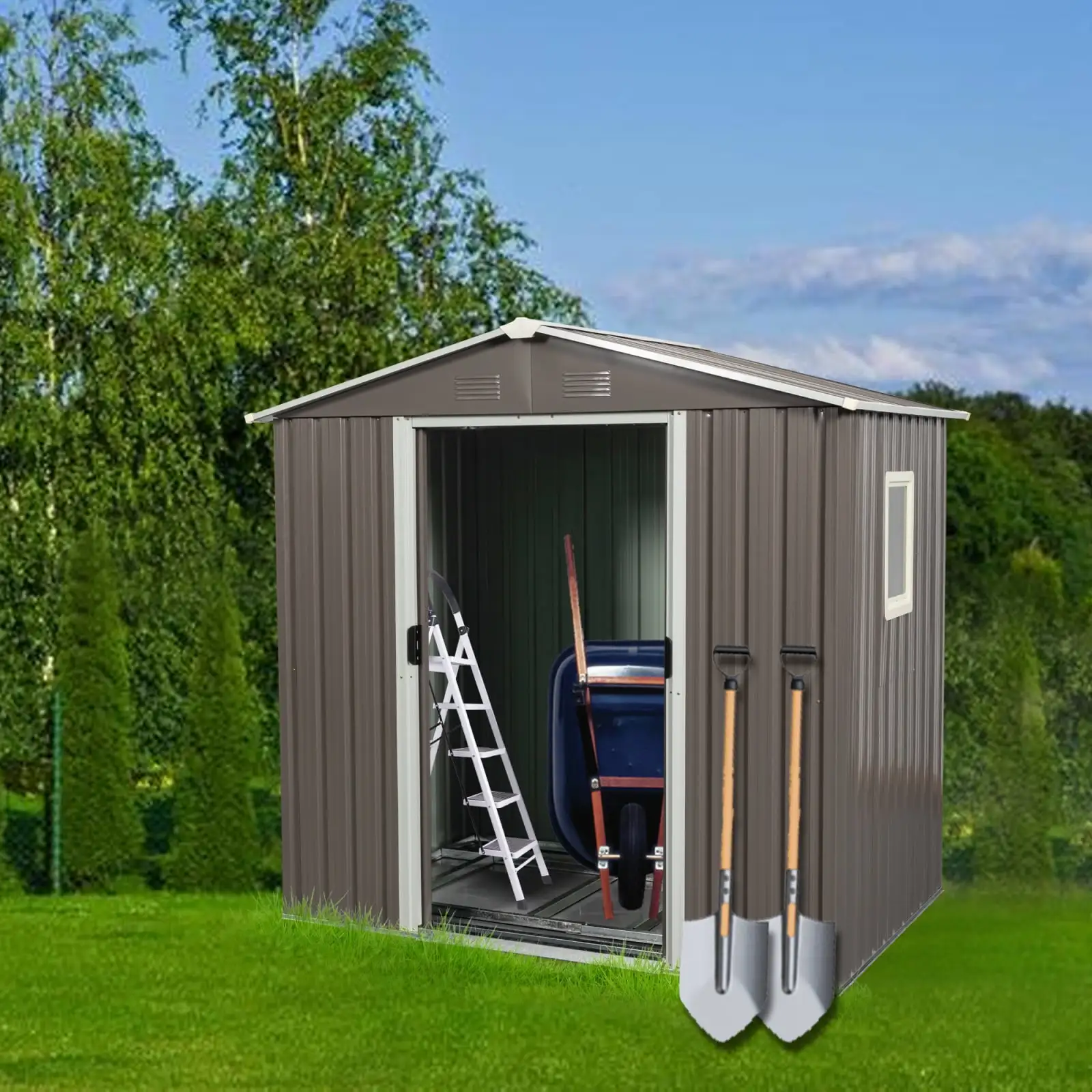 6ft x 5ft Outdoor Metal Storage Shed gray With window 71036