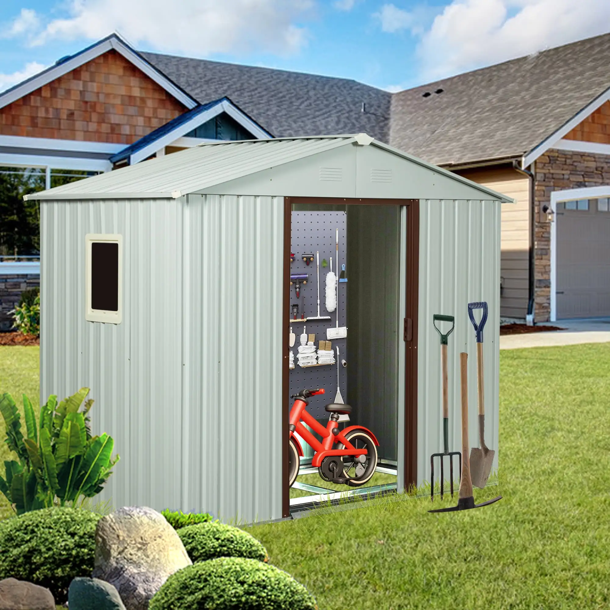 6ft x 5ft Outdoor Metal Storage Shed with Window - Durable Garden Shed for Outdoor Storage. Tools. and Equipment-White