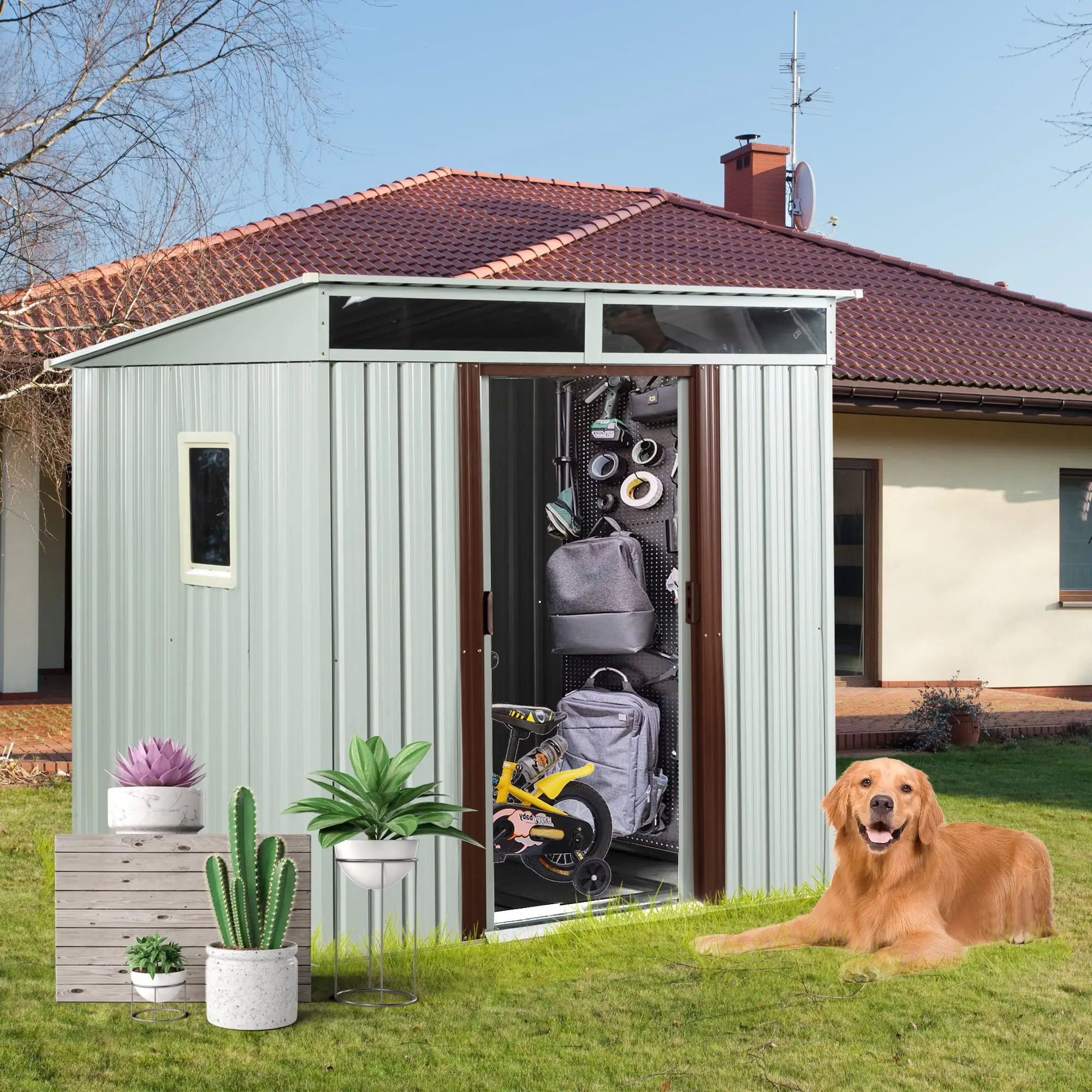 6ft x 5ft Outdoor Metal Storage Shed with Window and Sliding Door - Sturdy Garden Shed for Outdoor Storage. Tools. and Equipment