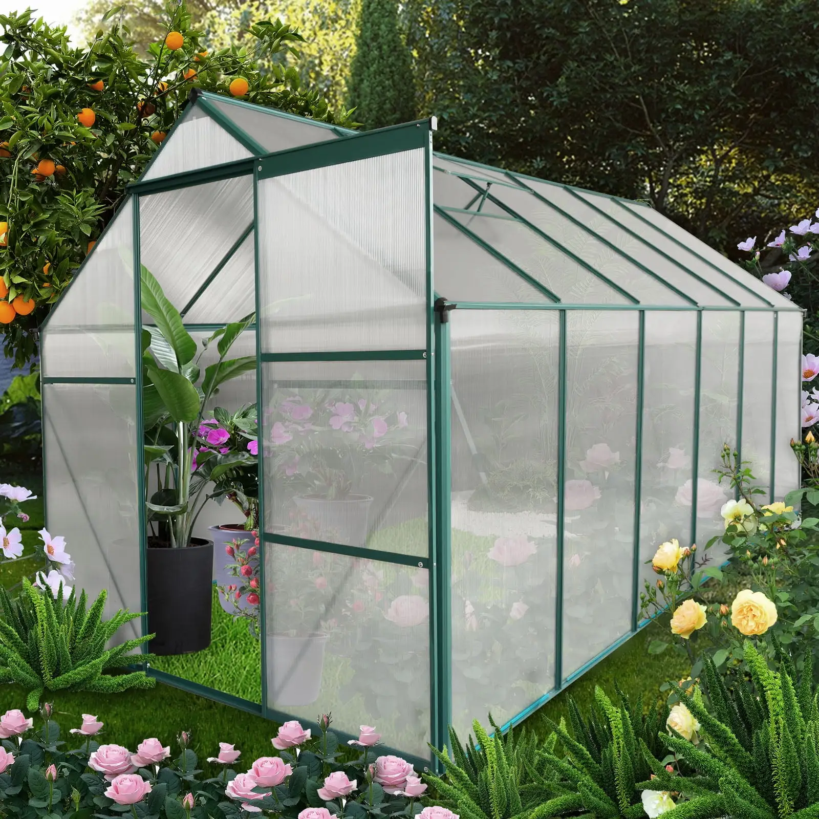 6x12 FT Walk in Greenhouse.Green House with Adjustable Roof and Sliding Door.up to 70% Light Transmission Panels & Drainage System.Greenhouse Storage Shed for Outdoors Indoor Outside in All Season