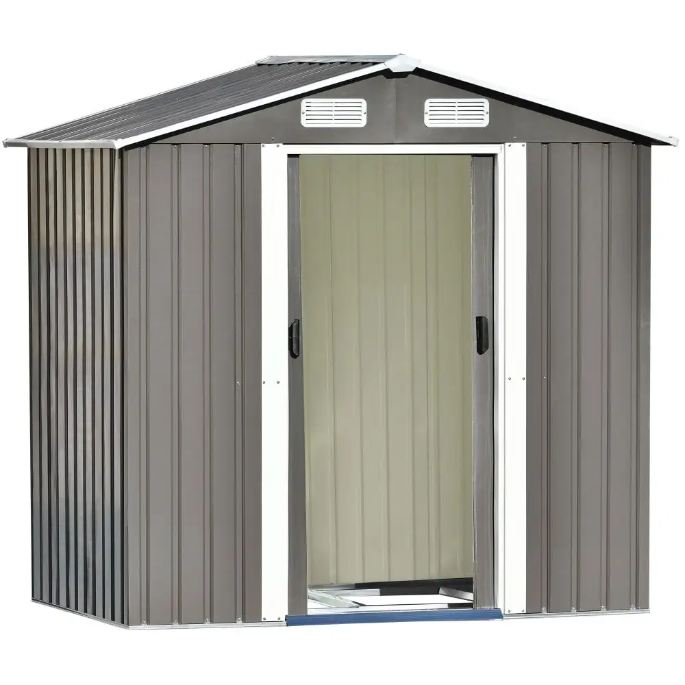 6x4Ft Garden Storage Shed with Adjustable Shelf and Lockable Door. Weatherproof Tool House Outdoor Metal Shed