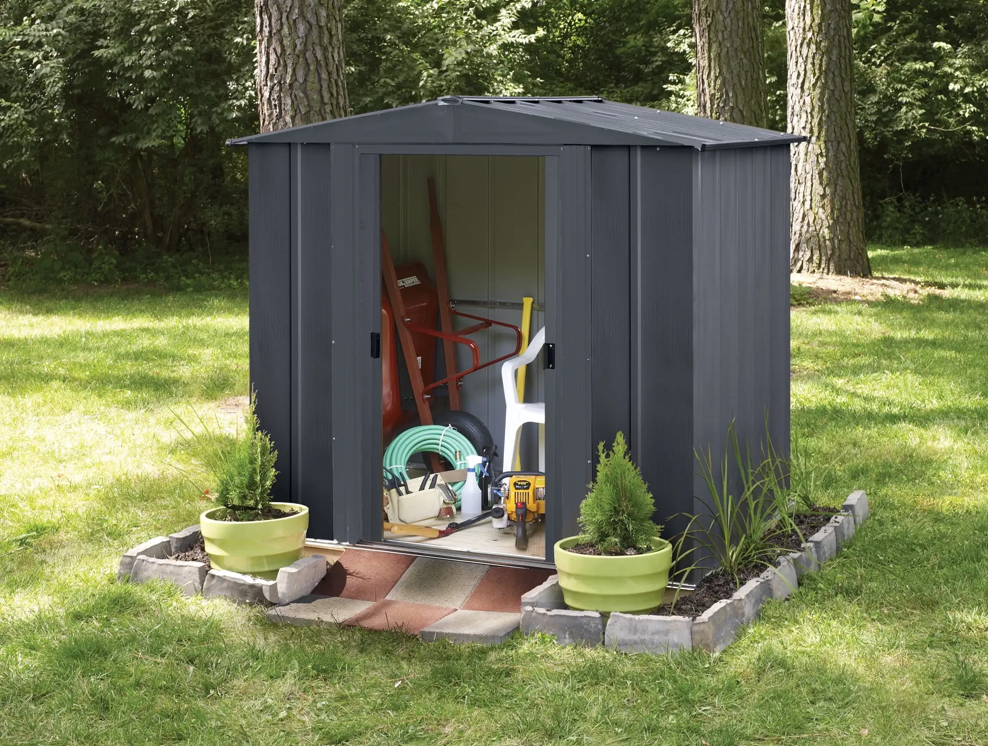 6x5 Metal Outdoor Galvanized Steel Storage Shed with Double Lockable Doors for Bikes. Grills. Tools. Grey