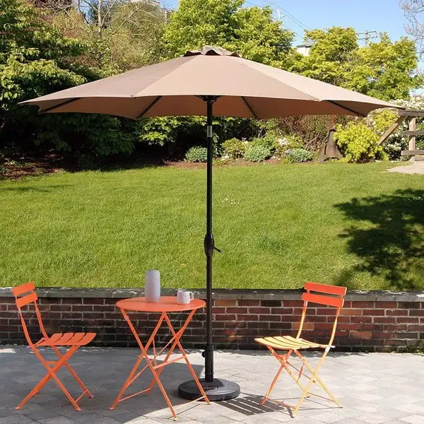 7.5 FT Outdoor Patio Umbrella with Push Button Tilt and Crank Handle. Market Umbrella with 8 Sturdy Umbrella Ribs. UV Protection. Waterproof. Brown