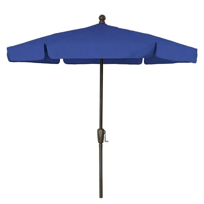 7.5 ft. 6 Rib Crank Champagne Bronze Hex Garden Umbrella with Pacific Blue Vinyl Coated Weave Canopy