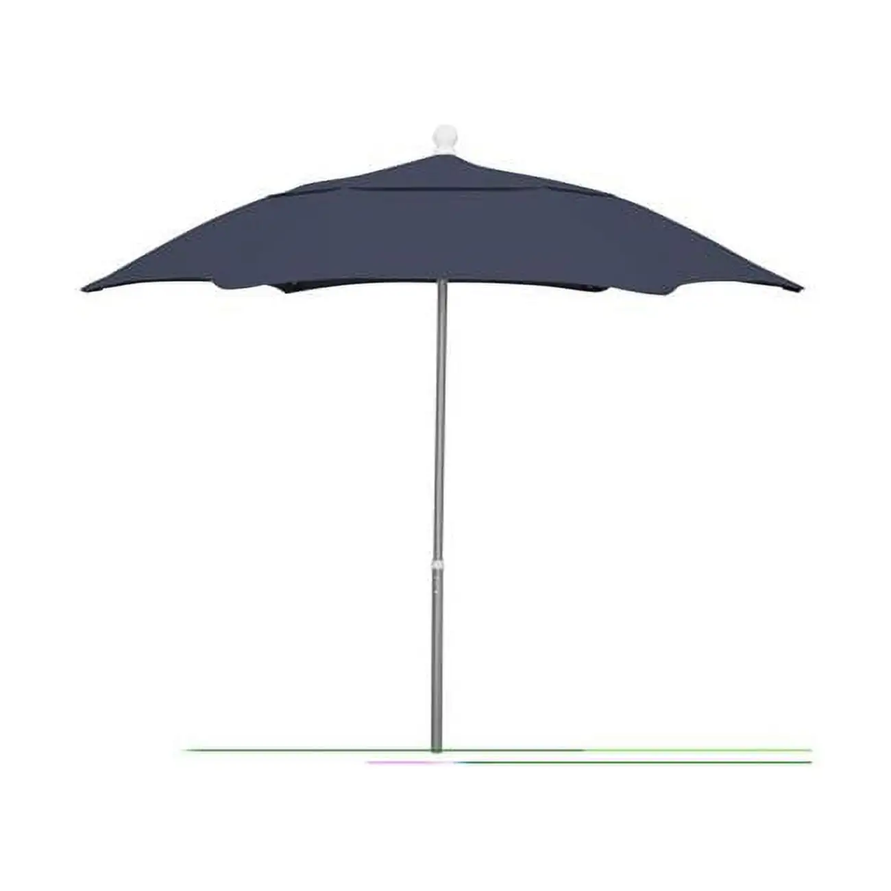 7.5 ft. Hex Patio Umbrella 6 Rib Push Up Bright Aluminum with Navy Blue Spun Poly Canopy