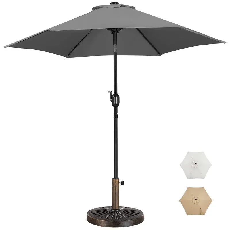 7.5FT Garden Table Umbrella with 30lb Patio Umbrella Base. Patio Market Umbrella with Push Button Tilt. Crank and Sturdy Ribs. Outdoor Patio Umbrella w/Base Included Heavy Duty - Tan