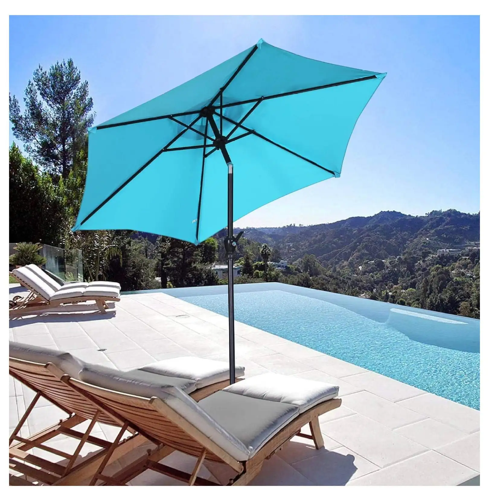 7.5FT Patio Umbrella Outdoor Table Umbrella.Market Umbrella with Push Button Tilt and Crank for Garden. Lawn. Deck. Backyard & Pool (Blue)