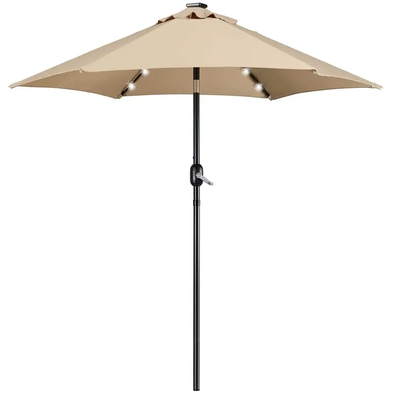 7.5FT Solar Patio Umbrella-18 LED Lighted Market Table Outdoor Umbrella w/UV Protection Push Button Tilt & Crank Lift System for Garden/Lawn/Deck/Backyard/Pool.Tan