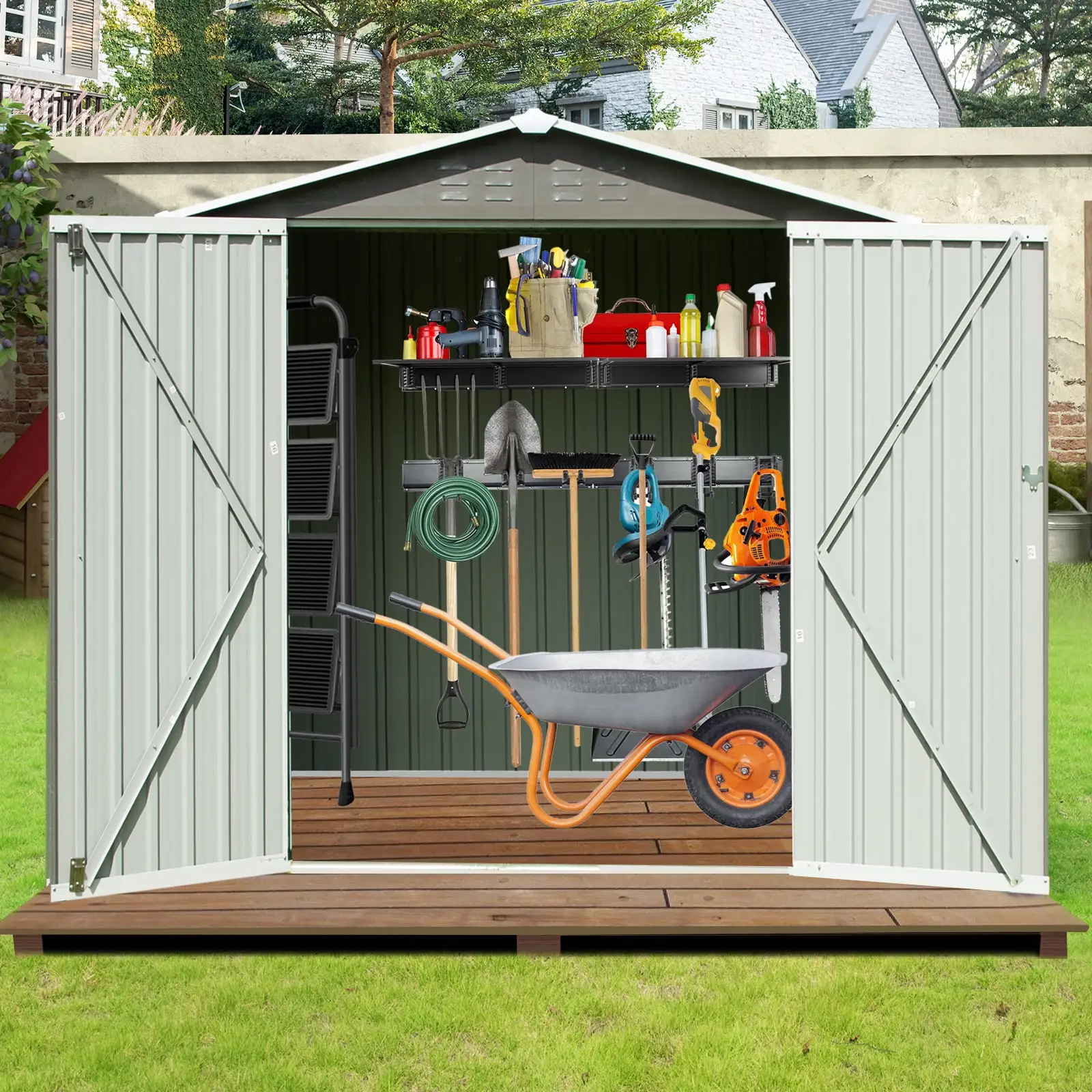 7 x 4.2 ft. Outdoor Storage Shed for Garden Tools. Metal Garden Tool Shed with Lockable for Backyard Patio