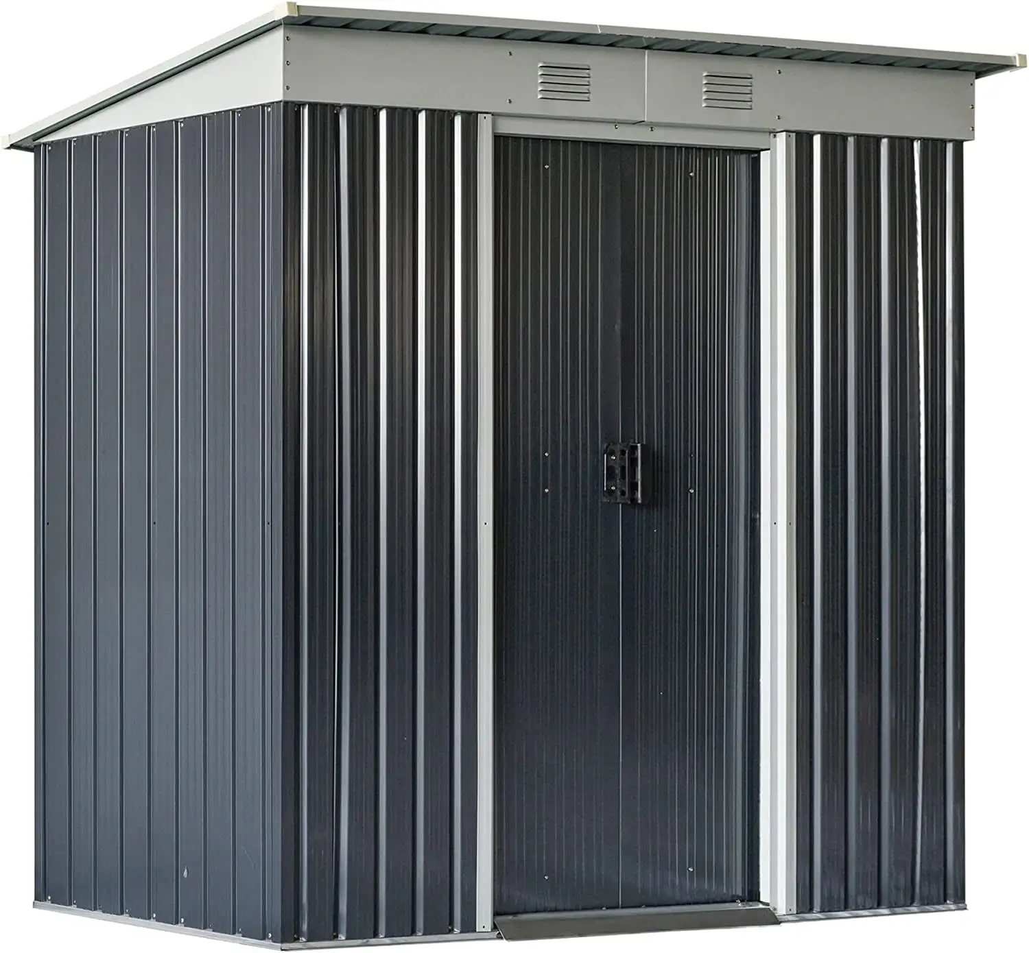 7' x 4' Metal Lean to Garden Shed. Outdoor Storage Shed. Garden Tool House with Double Sliding Doors. 2 Air Vents for Backyard. Patio. Lawn