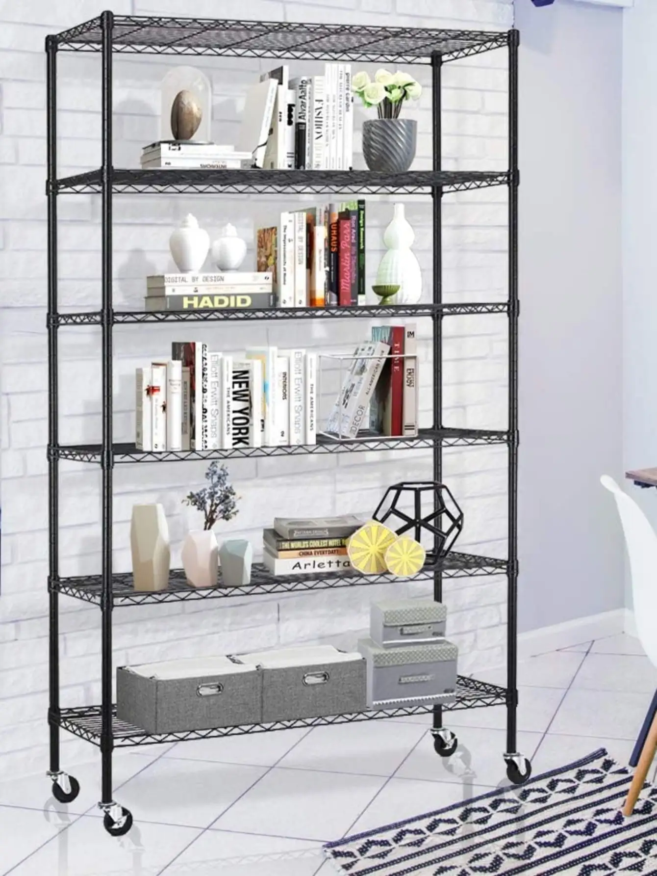 72x48x18 6 Tire Wire Shelving Unit NSF Storage Shelves Large Heavy Duty Metal Shelf Organizer Height Adjustable Commercial Grade Steel Rack 2100 LBS Capacity with Wheels.Black