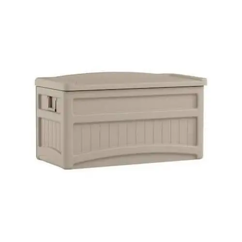 73 gal Resin Deck Box With Seat. Light Taupe