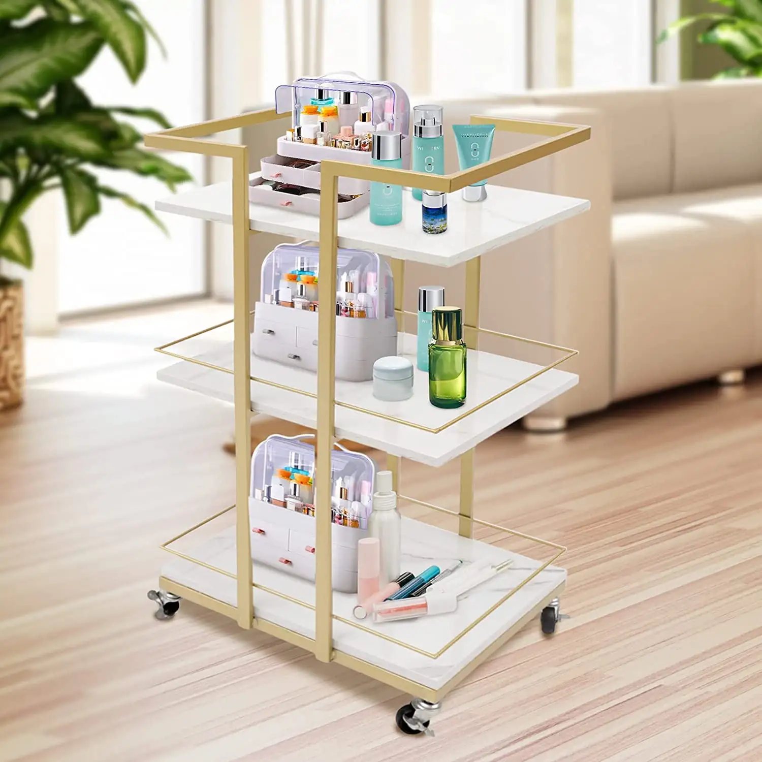 Fichiouy 3 Tiers Utility Shelf Rolling Cart Manicure Barber Trolley Storage Holder Rack Organizer with Wheel