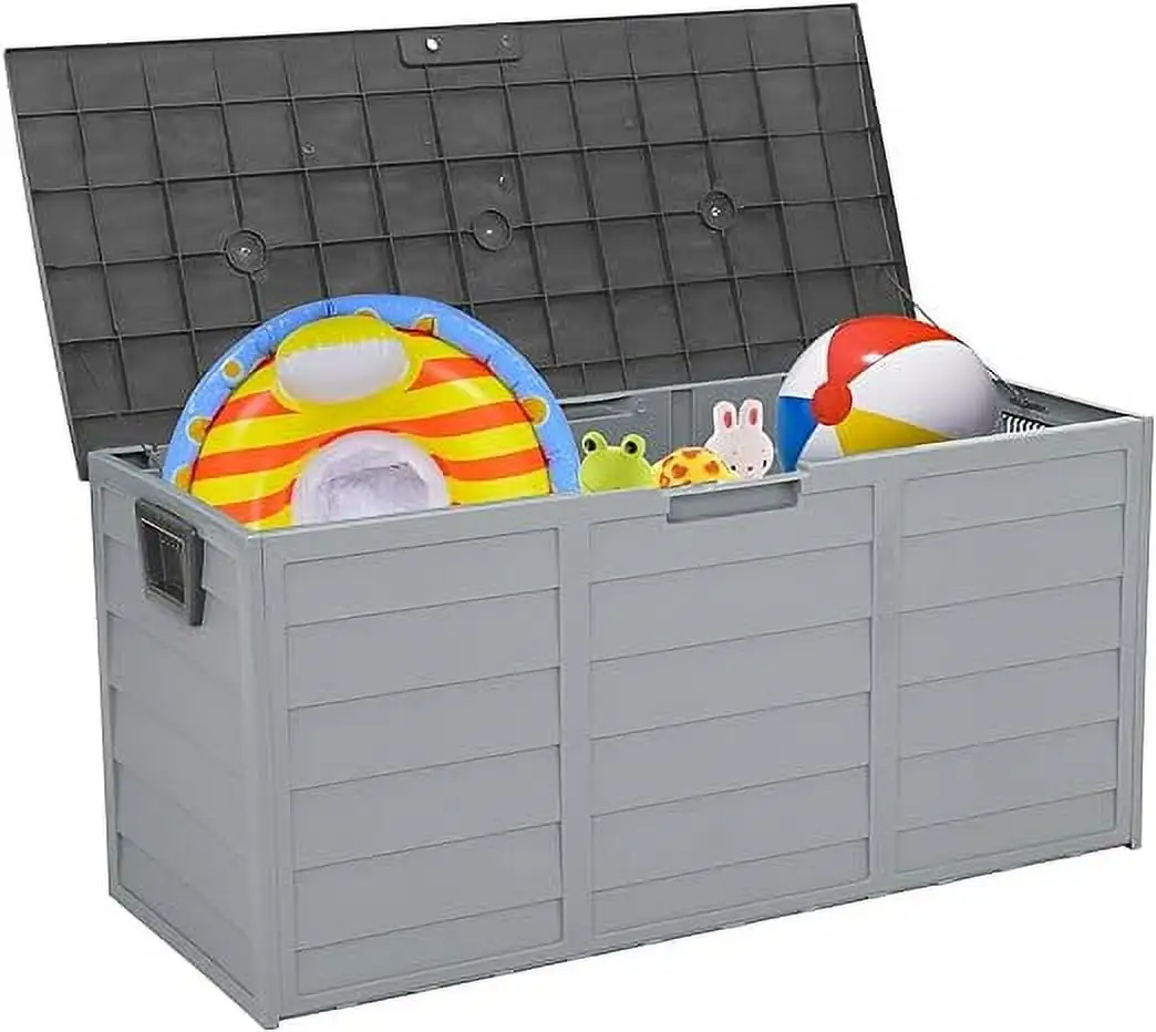 75Gal 260L Outdoor Garden Plastic Storage Deck Box Chest Tools Cushions Toys Lockable Seat