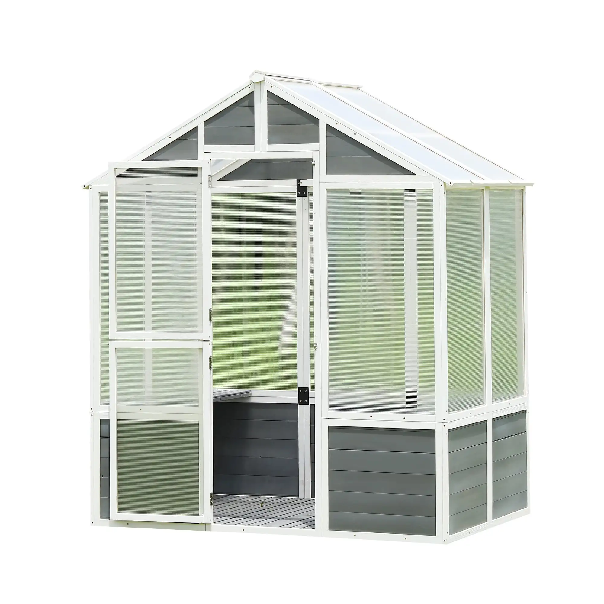 76''x48''x86'' Polycarbonate Greenhouse with Front Entry Door Outdoor Walk-in Winter Gardening Greenhouse Garden Shed for Patio Backyard Lawn White+Gray