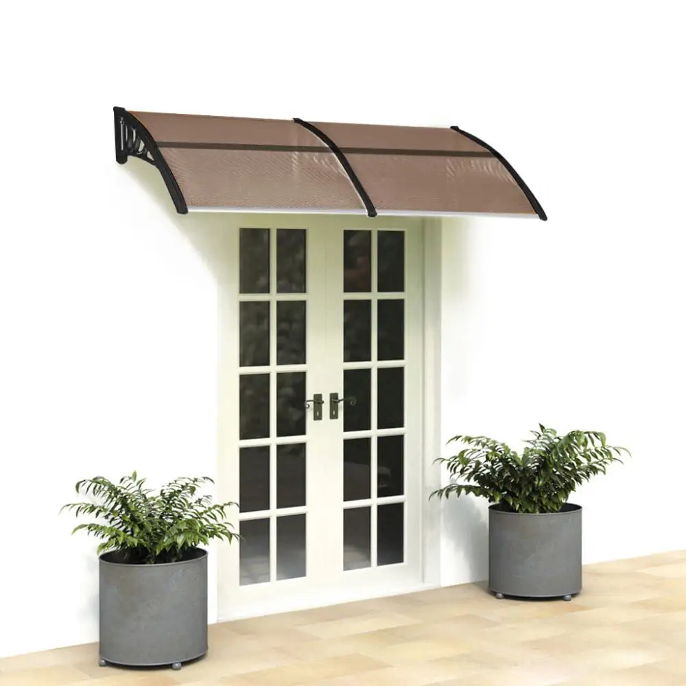 77'' x 35.4''Household Application Window Door Awning Canopy with Black Holder. Brown Board and Modern Polycarbonate Cover for Outdoor. Front Door and Patio