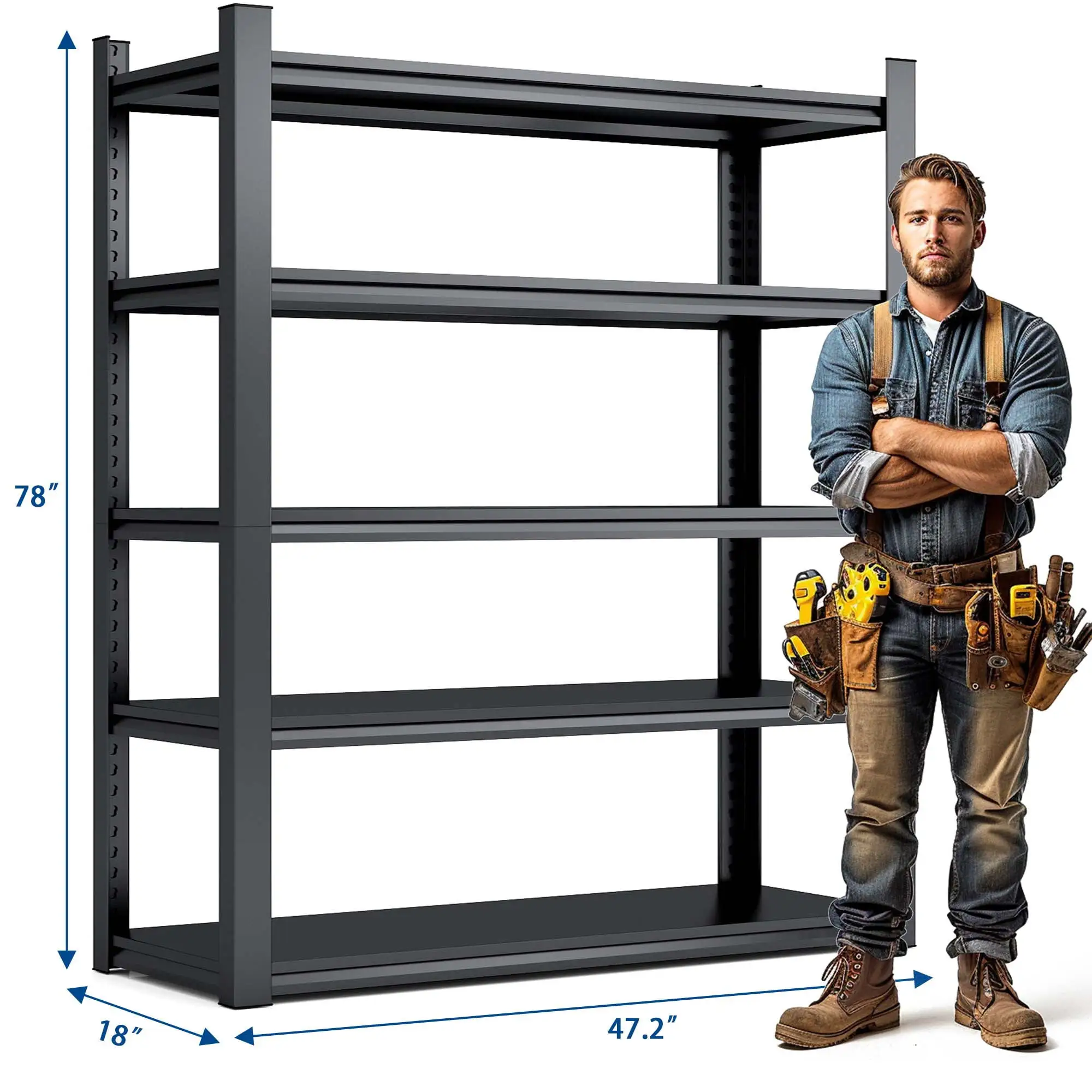 78H 5 Tier Metal Shelves for Storage Garage Shelving 2000LBS Heavy Duty Storage Shelves Adjustable Garage Shelf Industrial Shelving Unit Storage Utility Rack.47.2W*18D*78H.Black