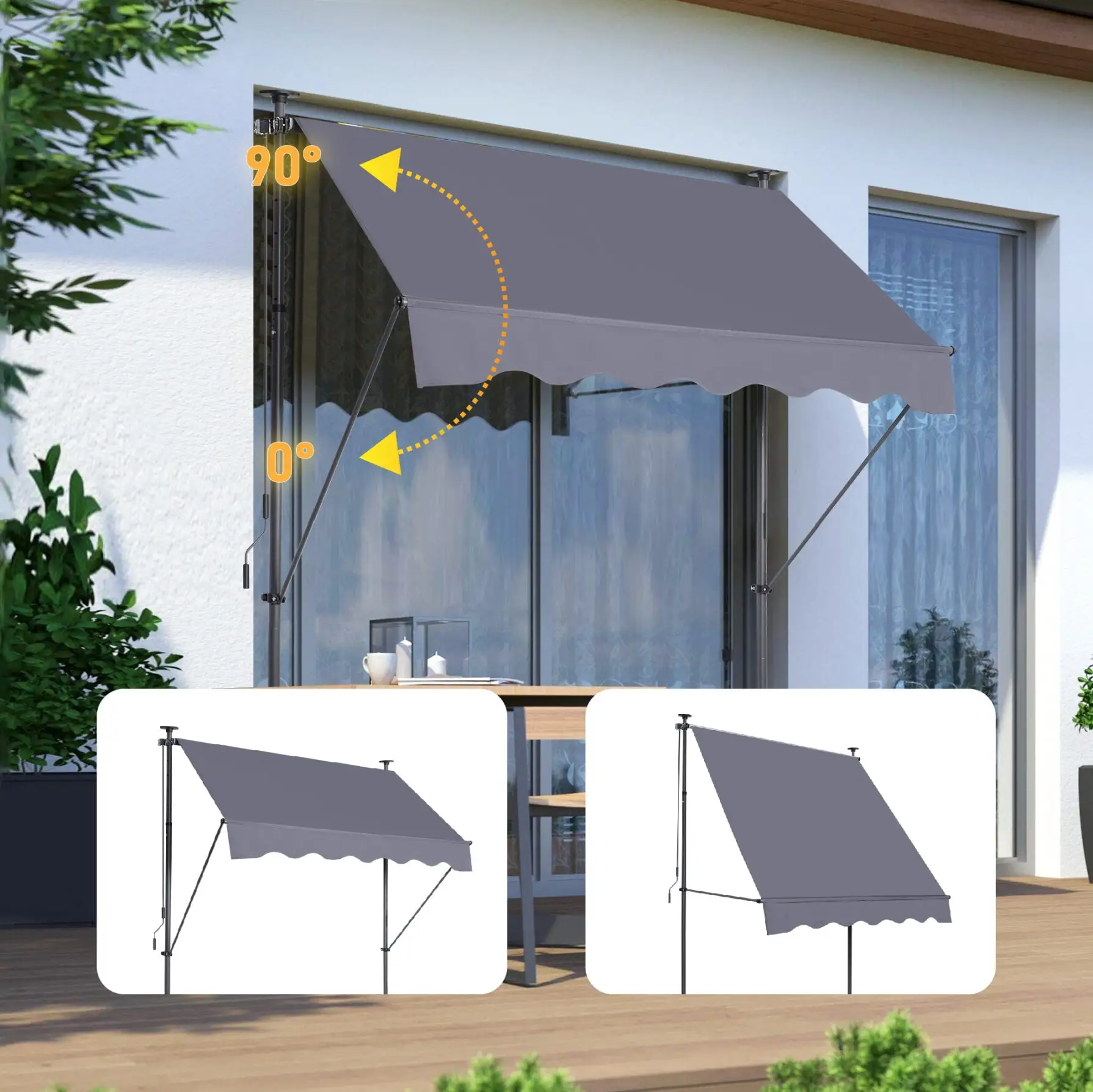 78'' Manual Retractable Awning. Non-Screw Outdoor Sun Shade Curtain with UV Protection. Outdoor Height & Angel Adjustable Canopy. Patio Door Window Awning Canopy Sun Shade Shelter