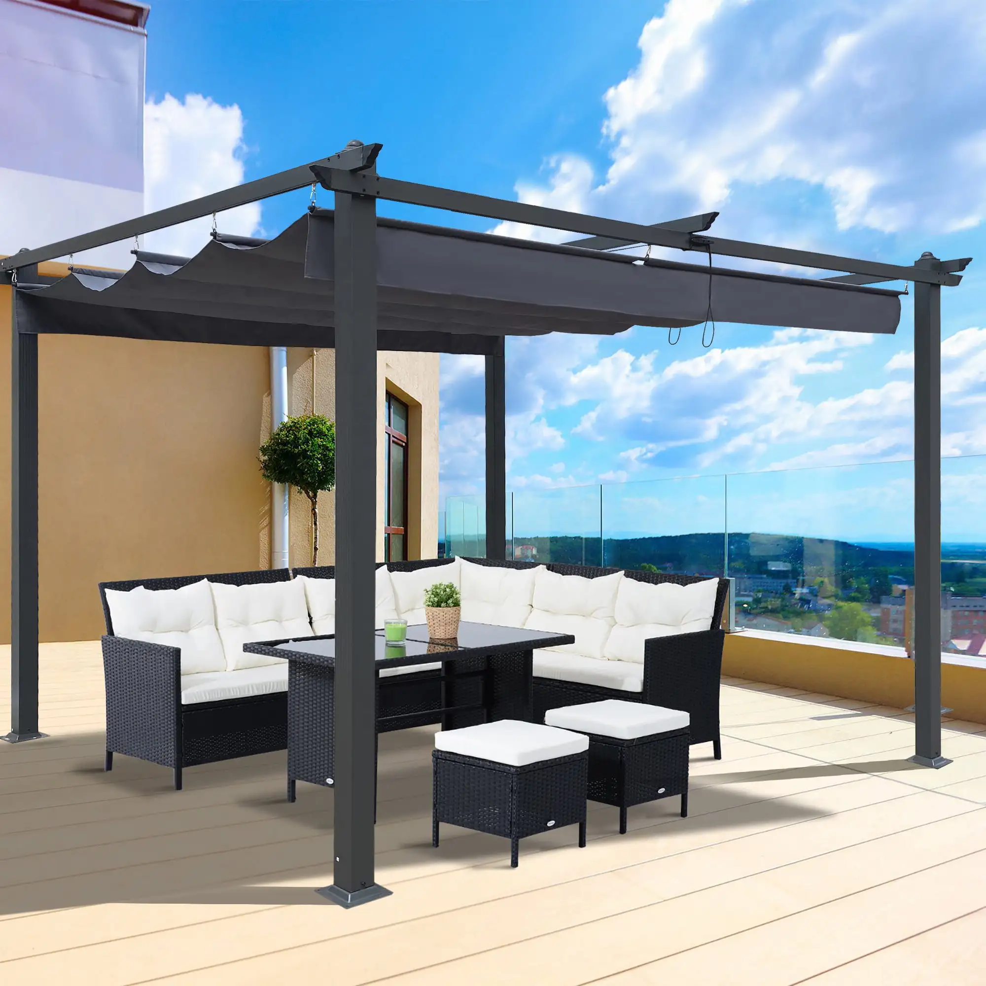 Oaks Aura Outdoor Patio Retractable Pergola With Canopy Sunshelter Pergola for Gardens