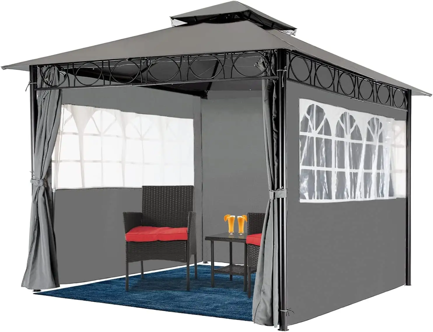 YRLLENSDAN Outdoor Gazebos Canopy Tent 10'x10' Waterproof Canopies with 2 Sidewalls Translucent Windows for Patio Backyard Party Events