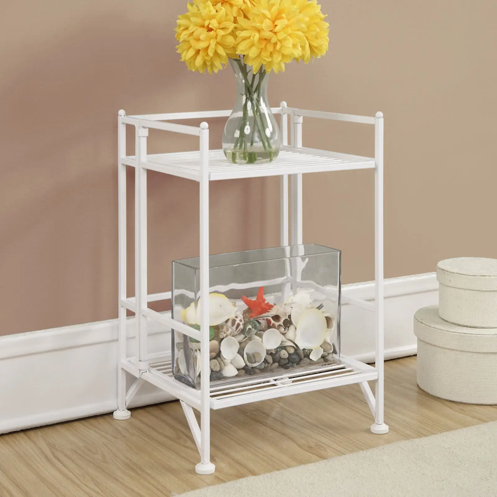 Convenience Concepts Xtra Storage 2 Tier Folding Metal Shelf White