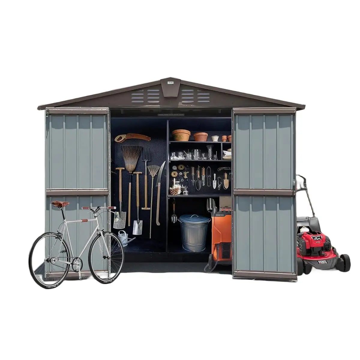 8.2x6.2ft Outdoor Storage Shed. Utility Metal Tool Shed with Double Lockable Doors & Air Vent. Large Metal Garden Shed for Garden. Backyard. Lawn