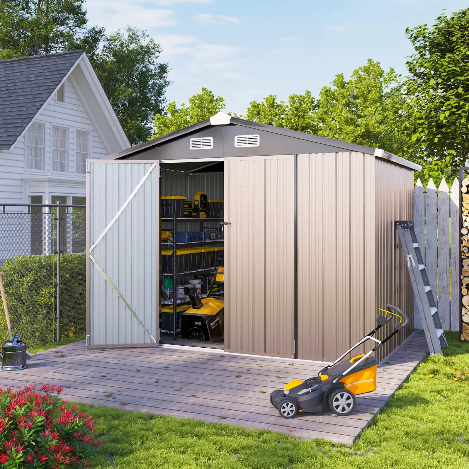 8.5' x 5.6' Outdoor Metal Storage Shed. Steel Garden Shed. Tool Storage Shed for Backyard. Patio. Lawn