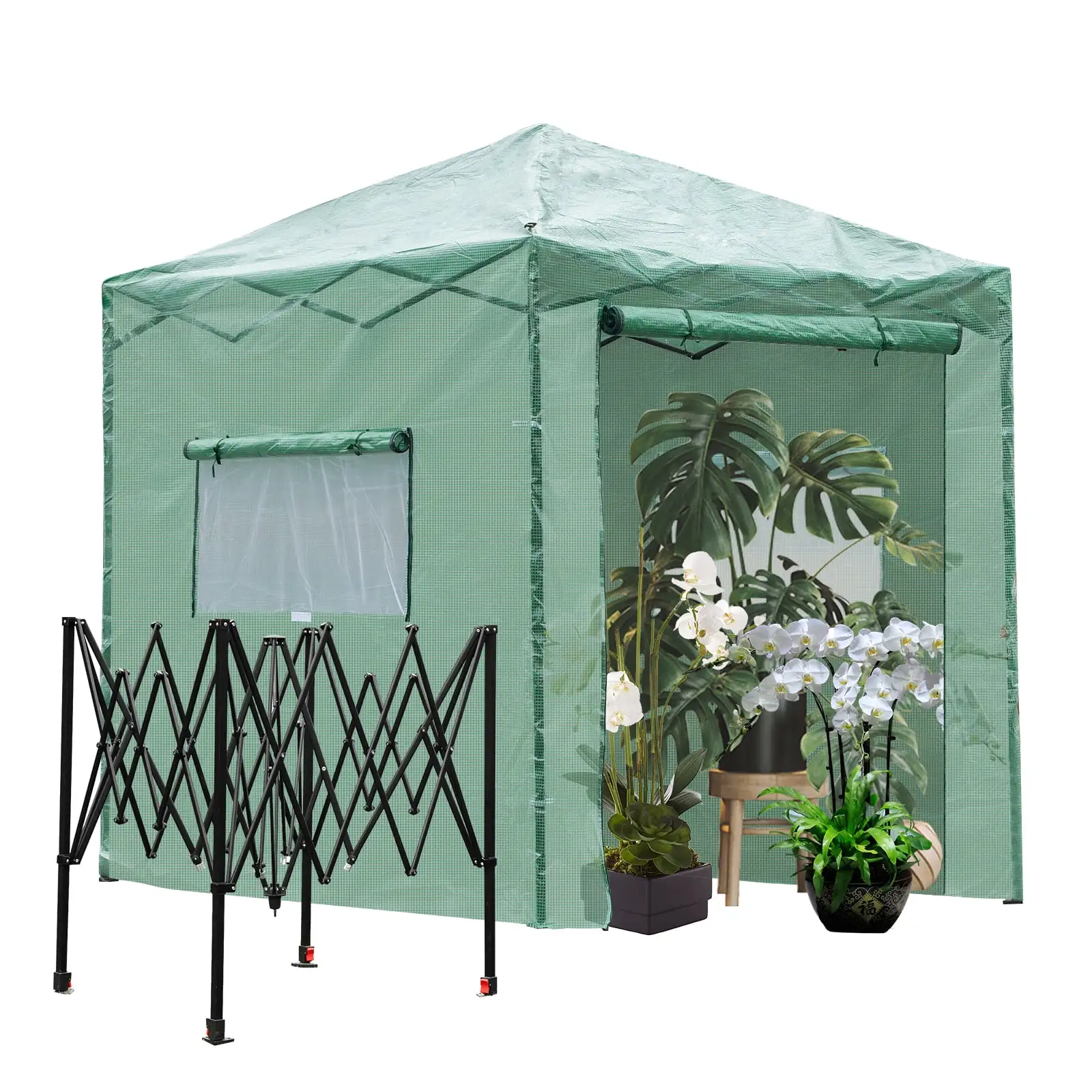 8*6ft Plastic Sprayed Iron Pipe PE Mesh Foldable Greenhouse Shed Green