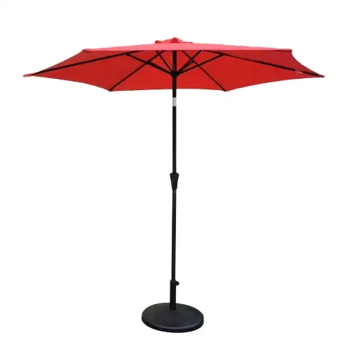 8.8 FT Patio Umbrella with Push Button Tilt and Crank Lift.Outdoor Aluminum Patio Umbrella Market Umbrella with 42 pounds Square Resin Base.6 Steel Ribs.for Garden.Lawn.Deck.Backyard & Pool