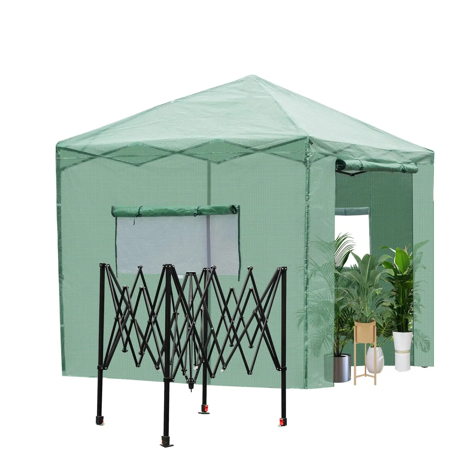 8*8ft Foldable Greenhouse Shed with Plastic Sprayed Iron Pipe and PE Mesh - Easy Assembly. Durable Structure. Ideal for Home Gardening.