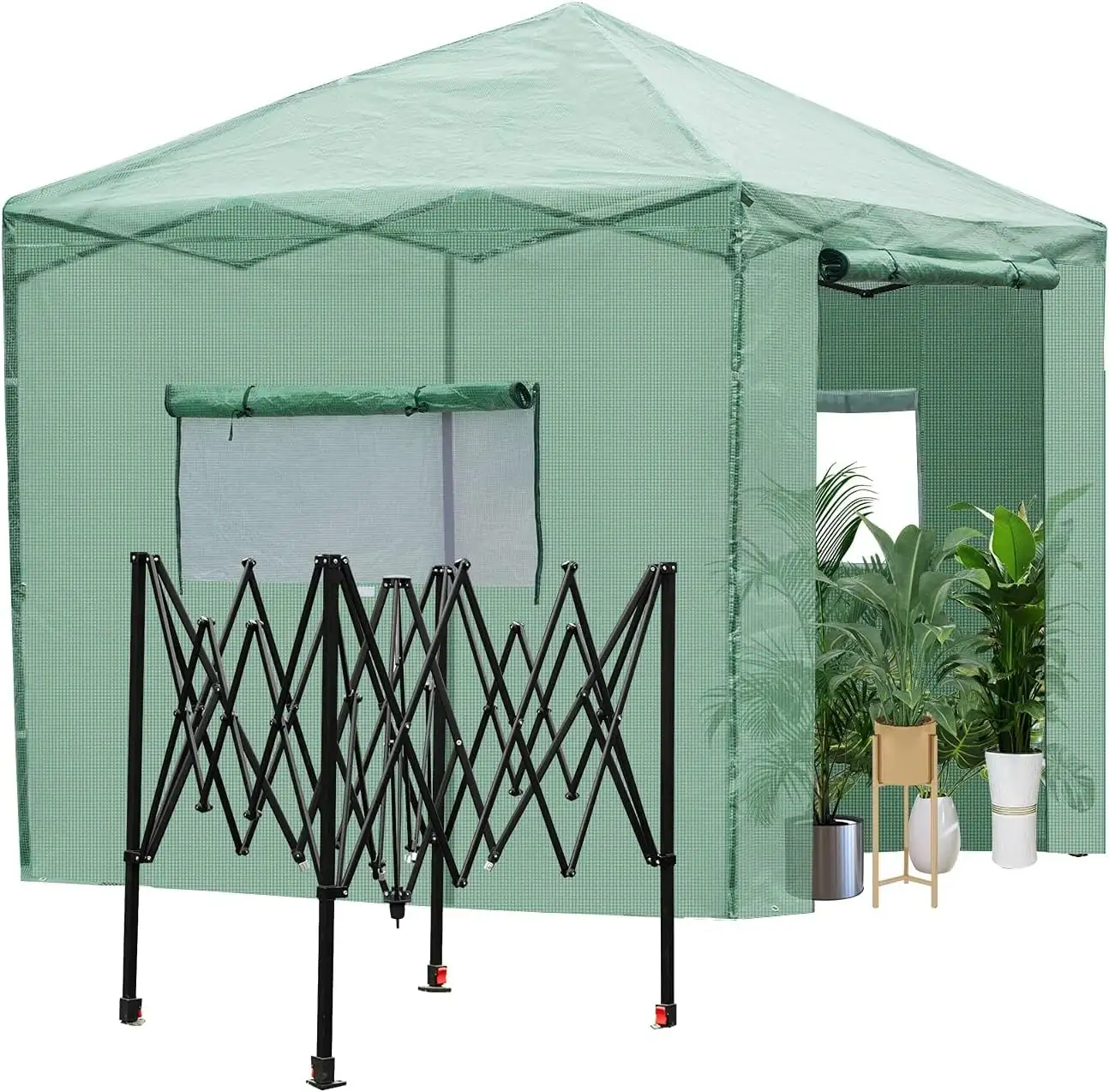 8*8ft Plastic Sprayed Iron Pipe PE Mesh Foldable Greenhouse Shed Green