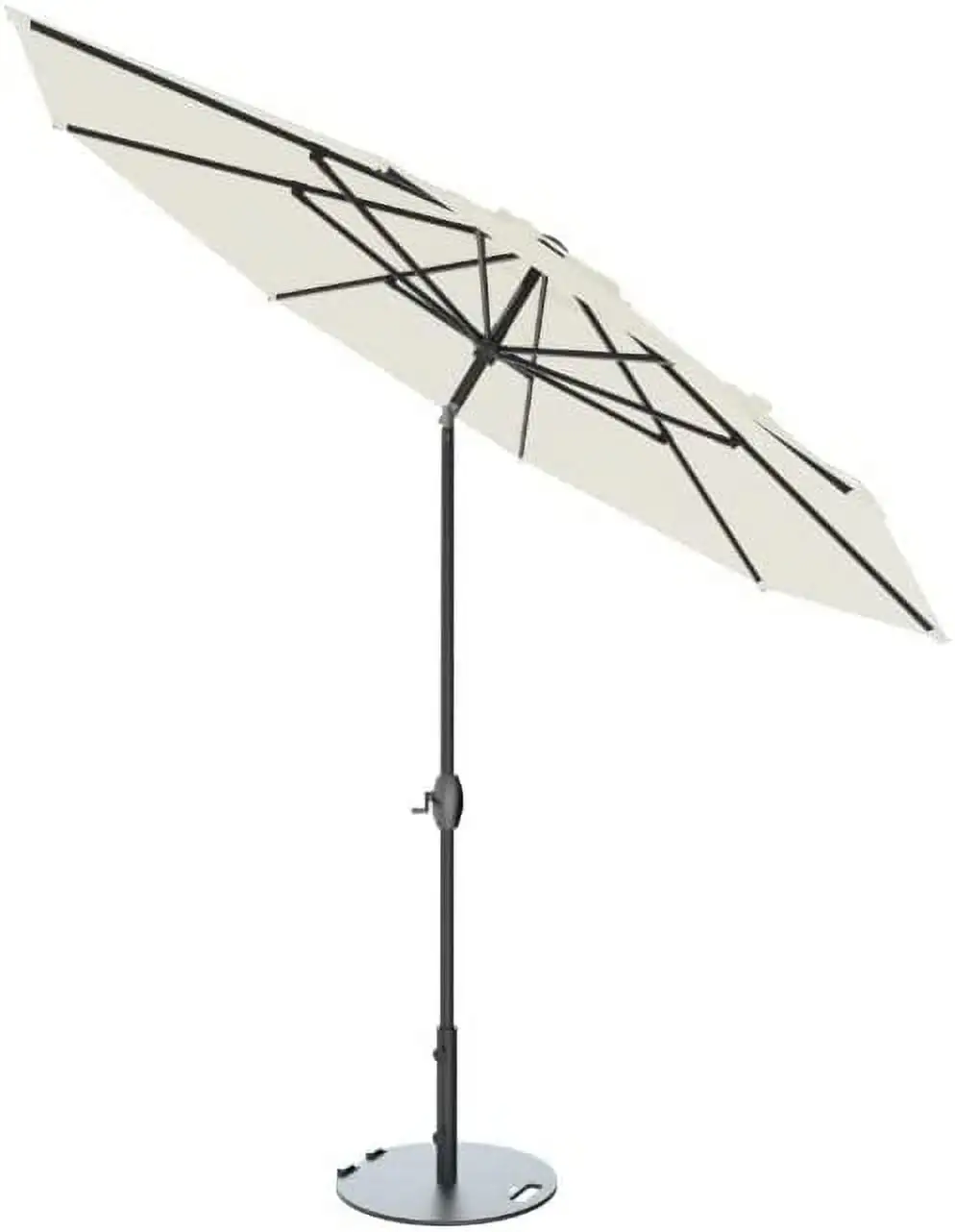 8 Feet Outdoor Umbrella With Sunbrella Canvas Natural Acrylic Fabric - Auto-Tilt Aluminum Frame Patio Umbrella For Deck. Garden. Pool - Black Pole