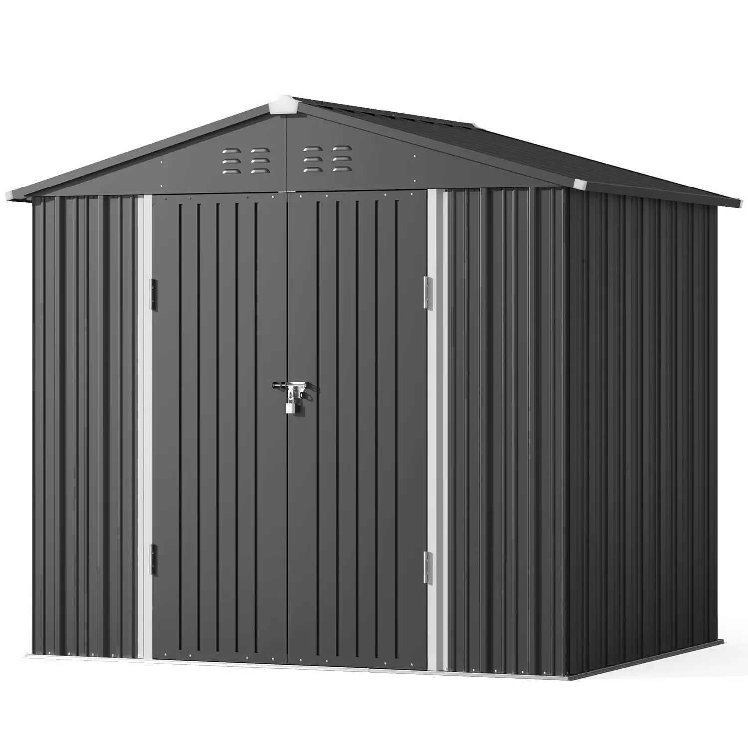 8' x 6' Outdoor Storage Shed. Lofka Garden Metal Shed with Double Lockable Doors and Air Vents for Patio. Garden. Backyard. Lawn. Dark Gray