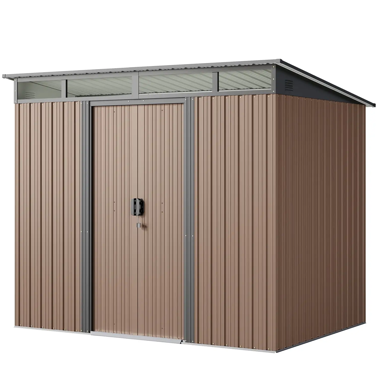 8'x6' Metel Shed. Lofka Outdoor Storage Shed.w/ Sliding Doors. Light Brown