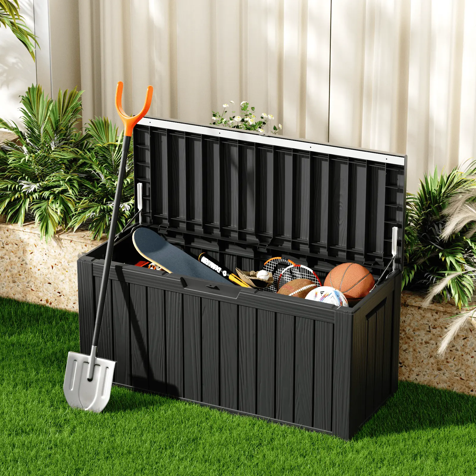 80 Gallon Resin Deck Box.Patio Large Storage Cabinet.Outdoor Waterproof Storage Chest.Storage Container for Outside Furniture Cushions.Garden Tools.Kids' Toys