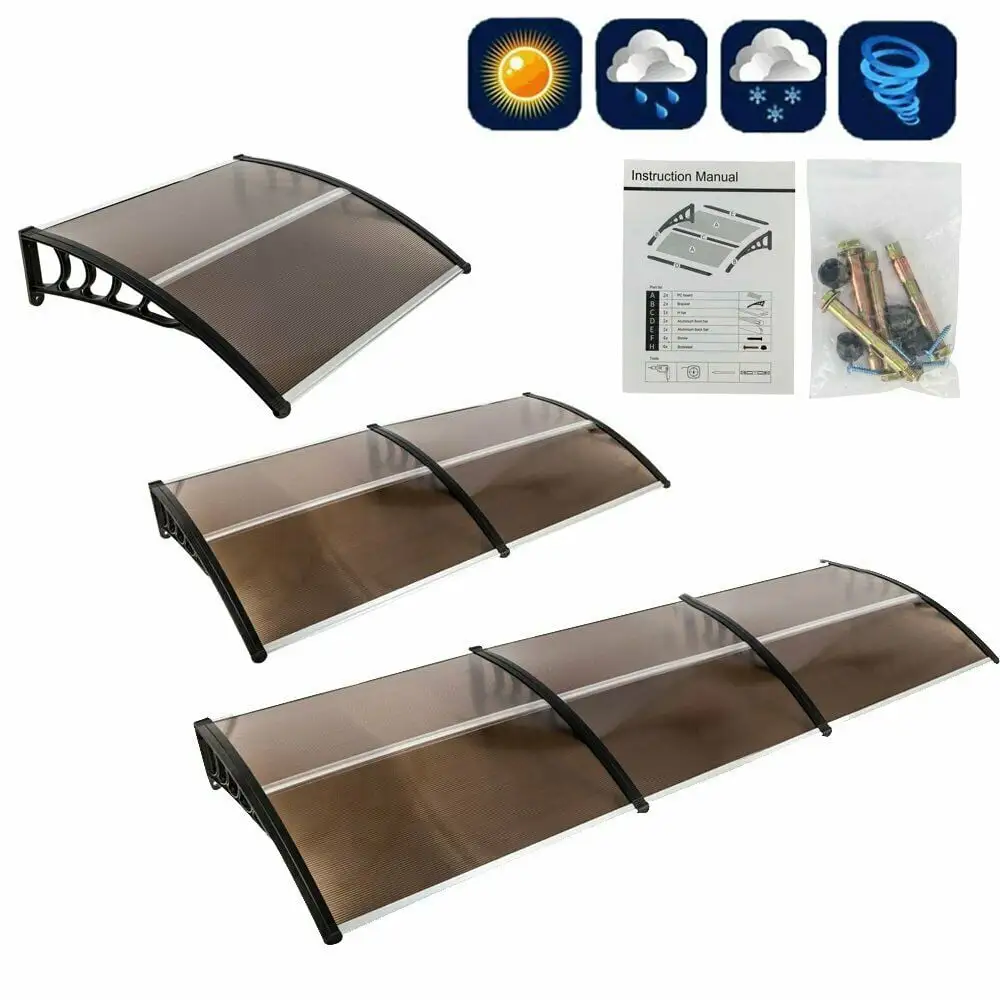 NEW ARRIVAL!Goorabbit 2 Whole 118x39 Outdoor Clear Door Window Awning Patio Cover Rain Protection Compact Polycarbonate Hollow Sheet- Brown Board & Black Holder