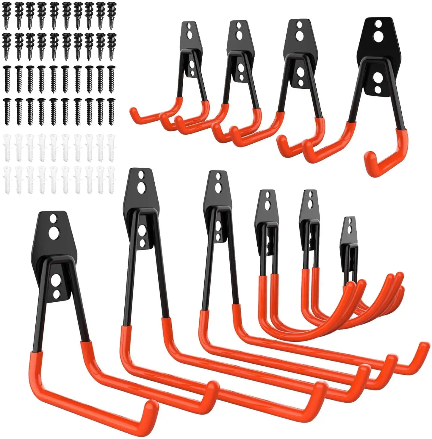 10Pcs Utility Hooks. U-Shape Tool Rack Hook With Anti-Slip Coating. Steel Garage Storage Utility Double Hooks For Power Tools. Bikes. Ladders